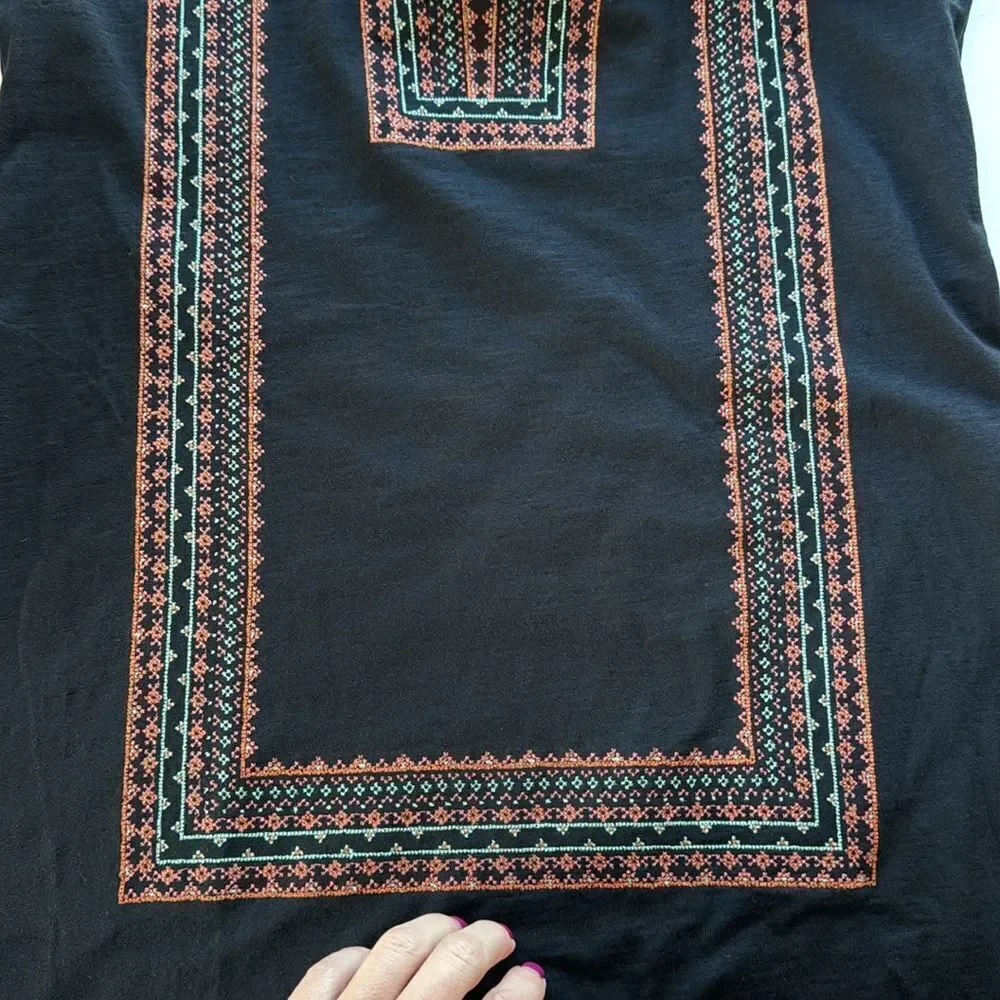 Joie Women Embroidered Detail Boho Cap Sleeve Mini Dress Black Size Small‎